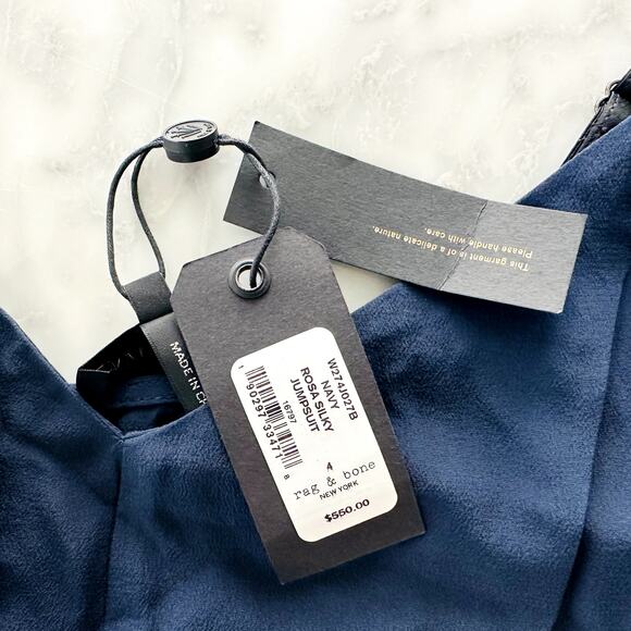 Rag & Bone Rosa Silky Jumpsuit 4 NWT Navy/Black Spaghetti Strap Summer Wedding - Picture 4 of 7